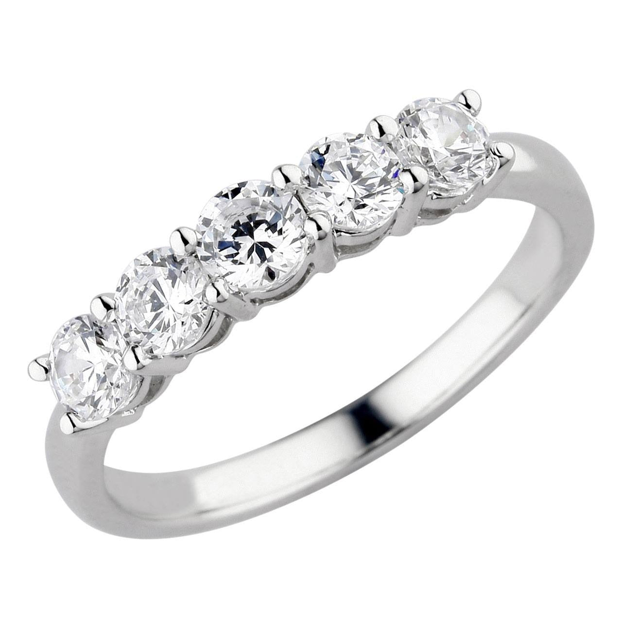 High Quality OEM ODM no MOQ Fine Jewellery Shining 18K Real White Gold Natural 5 Stones Diamond Anniversary Ring For Ladies