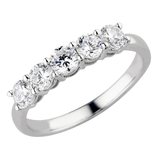 High Quality OEM ODM no MOQ Fine Jewellery Shining 18K Real White Gold Natural 5 Stones Diamond Anniversary Ring For Ladies