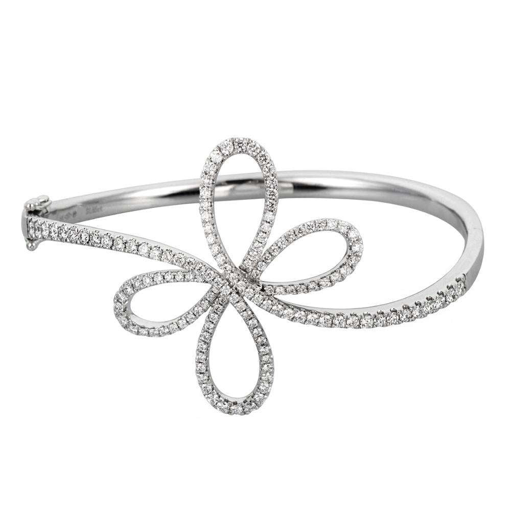 Zero risk no MOQ Custom logo Award Winning Factory Manufacturer Fashion 18K 750 White Gold Real Diamond Ribbon Bangle For Female