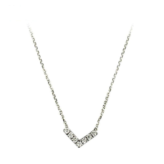 V-Shaped 18K Latest White Gold Necklace, Raw Natural Diamond Dainty Necklaces Jewelry Collection