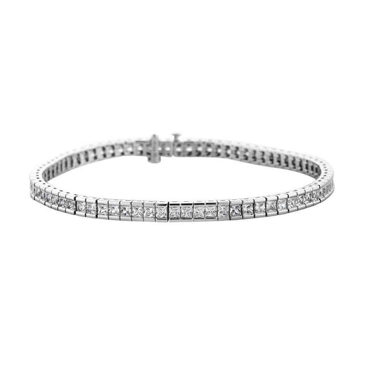 Wholesale Quality Trendy Gift couple fashion 18K White Gold Diamond Gift Princess Cut Channel Set classic straight-line bracelet