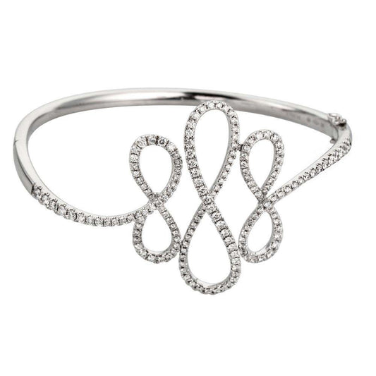 Wholesale price no MOQ OEM ODM Award Winning Factory Latest Bling 18K White Gold Real Diamond Anniversary Ribbon Bangle For Girl