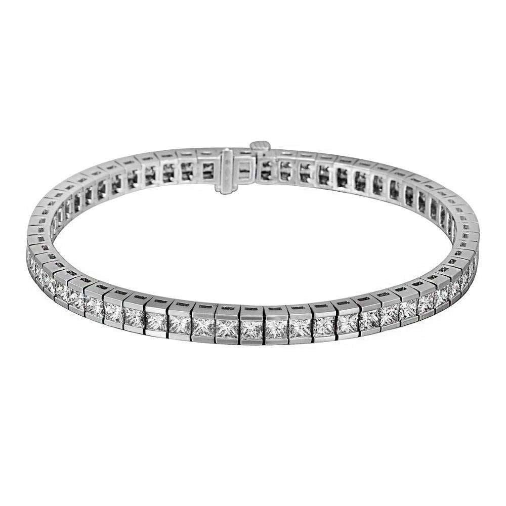 Wholesale price OEM ODM Award Winning Factory New Arrival 18K 750 White Gold Channel Set Princess Cut Diamond Bracelet For Women