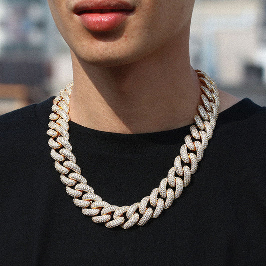 VVS Moissanite Diamond  Miami Cuban Link Chain, 20mm Iced Out Hip Hop Jewelry, Three Tones Gold Plated Chains