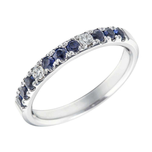 Blue Sapphire Diamond Rings, 18K Solid Wedding Band, Classic White Ring For Lady