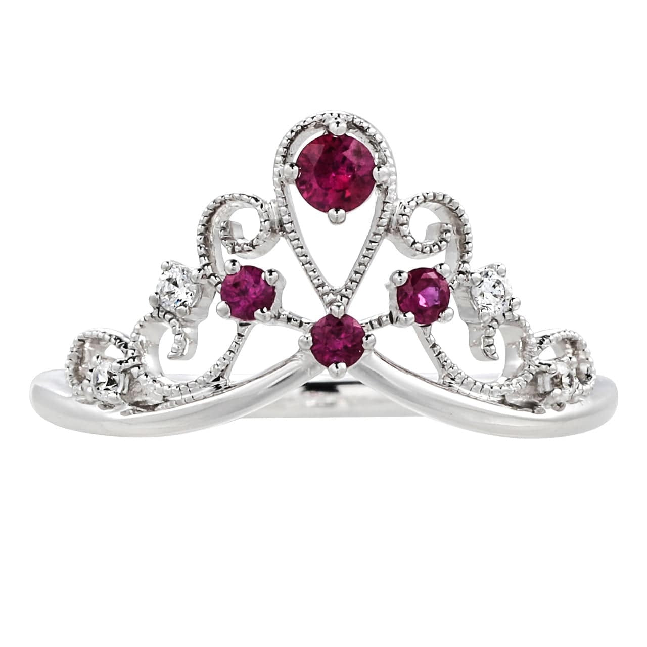 18K White Gold Diamond Ruby Crown Theme rings For Girlfriends