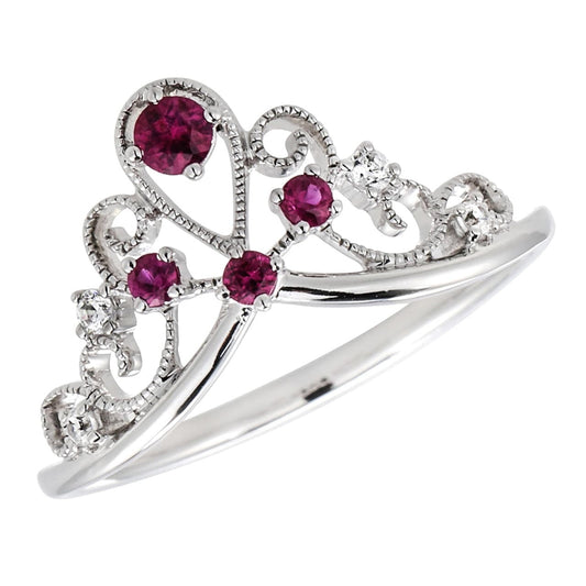 18K White Gold Diamond Ruby Crown Theme rings For Girlfriends