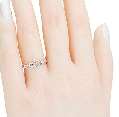 18K White Solid gold Durable Real Diamond Crown Fashion Rings For Women