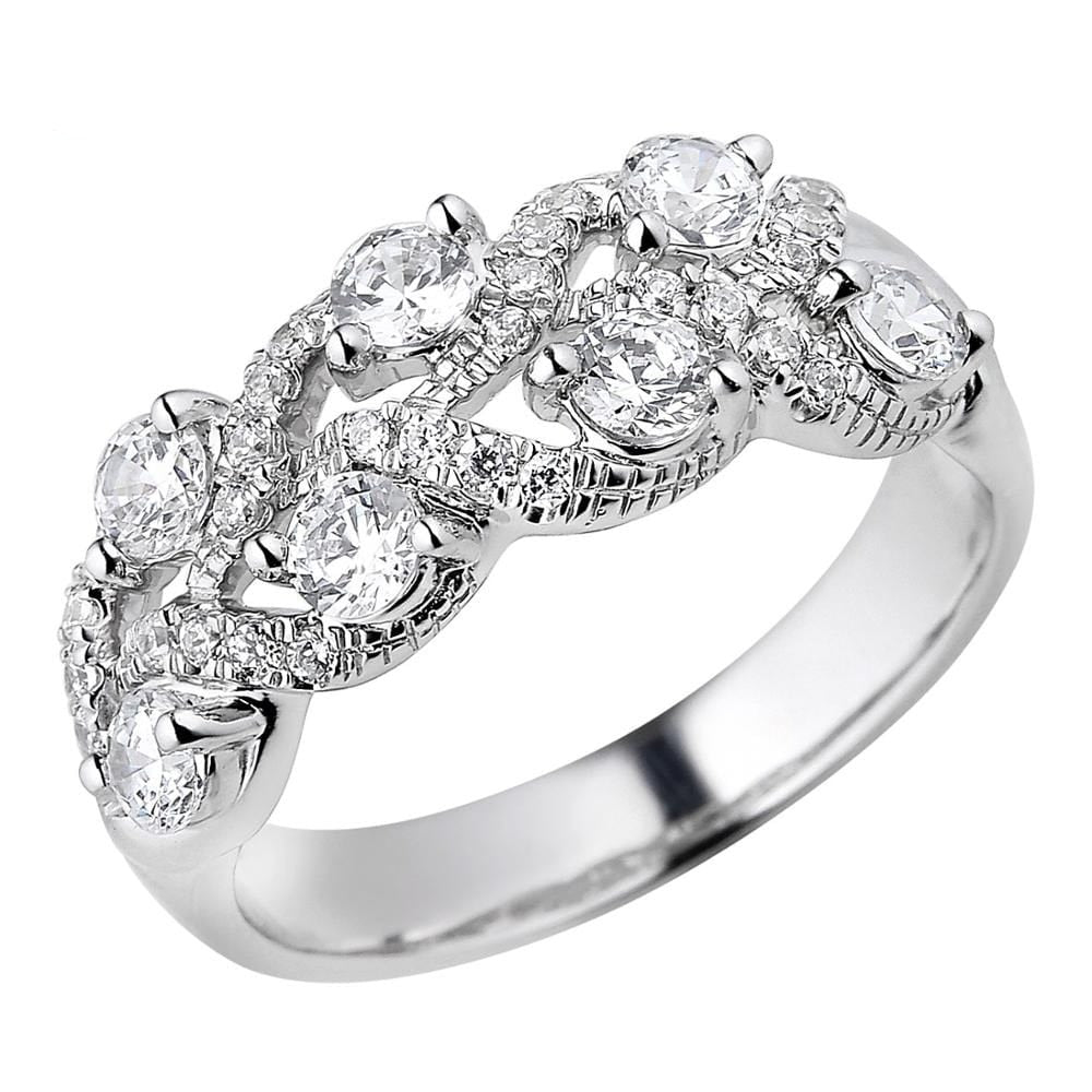 Bling 18K White Gold Diamond Anniversary Ring For Girlfriend