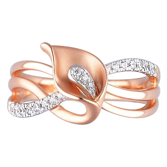 Bling Party 18K 750 Rose White Gold Real Diamond Flower Ring For Women