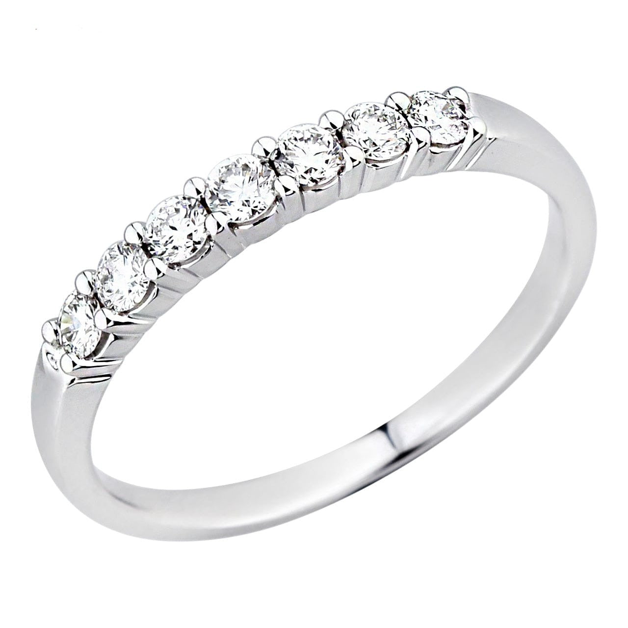 Classic Love 18K White Gold 7 Stones Diamond Anniversary Band Ring For Women