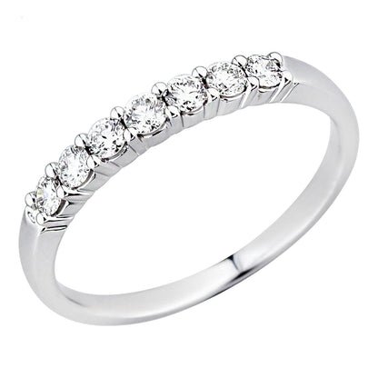 Classic Love 18K White Gold 7 Stones Diamond Anniversary Band Ring For Women