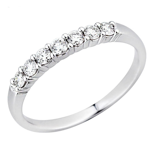 Classic Love 18K White Gold 7 Stones Diamond Anniversary Band Ring For Women