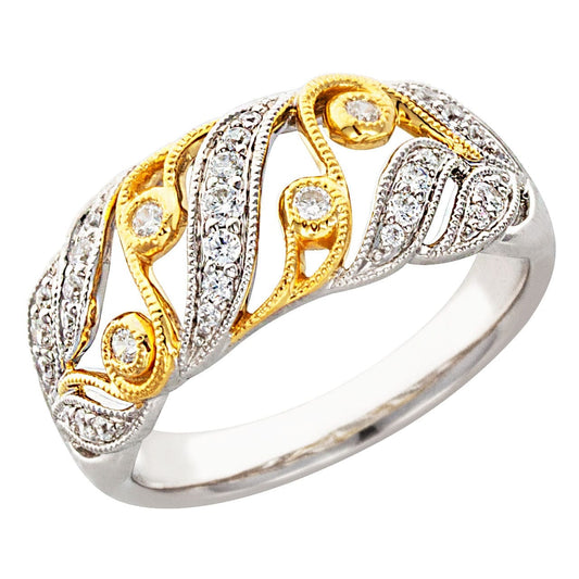 Classic Vintage Wedding 18K White Yellow Gold Diamond Ring
