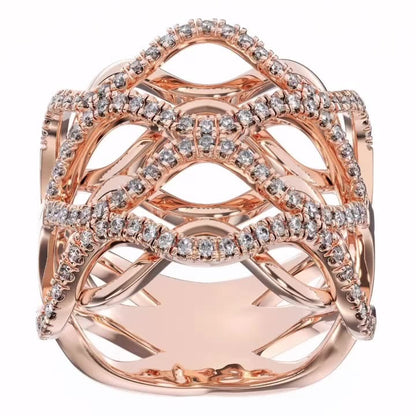 Color 0 / Ring Size 0 Jewellery Modern Wedding Hallow out 18K Rose Gold Diamond Ring