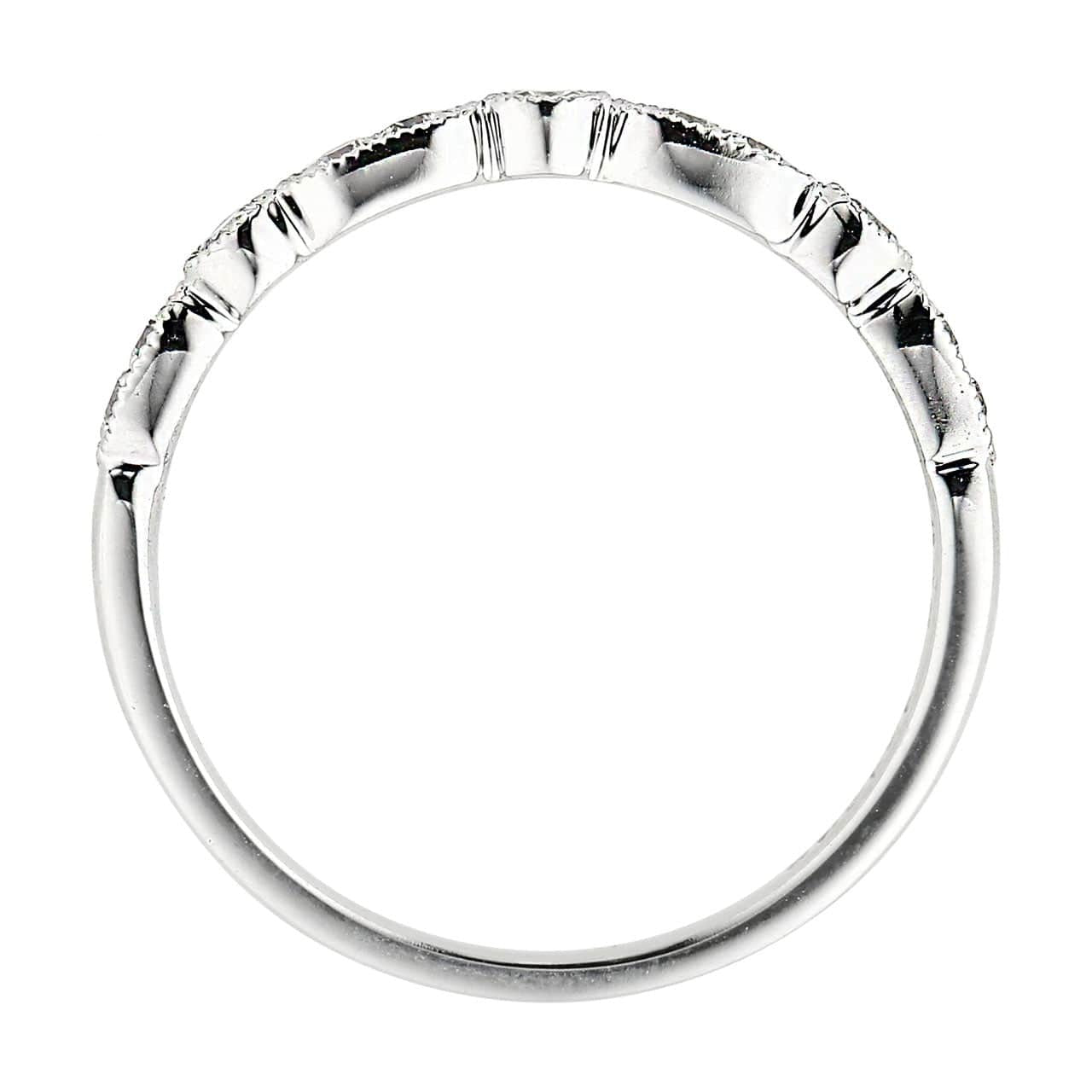 Vintage 18K White Gold Round Diamond Anniversary Band Milgrain Ring For Women