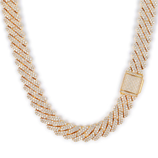20inches / Gold Drop Shipping Hip Hop Jewelry Necklace 20mm 925 Sterling Silver 2 Rows VVS Moissanite Cuban Link Chain