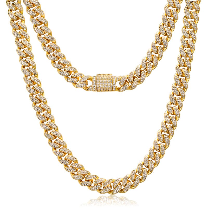 20inches / Gold Drop Shipping Moissanite Jewelry 12mm 925 Silver Moissanite Cuban Link Chain Lab Grown Diamond Necklace