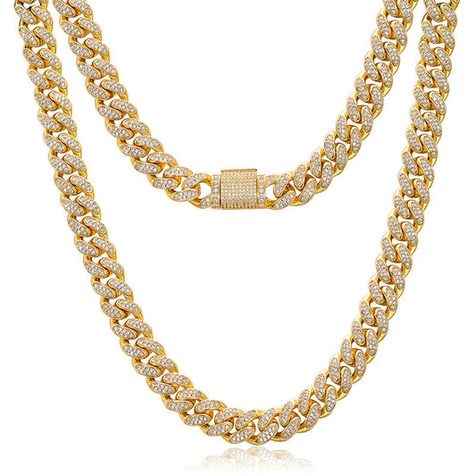 20inches / Gold Drop Shipping Moissanite Jewelry 12mm 925 Silver Moissanite Cuban Link Chain Lab Grown Diamond Necklace