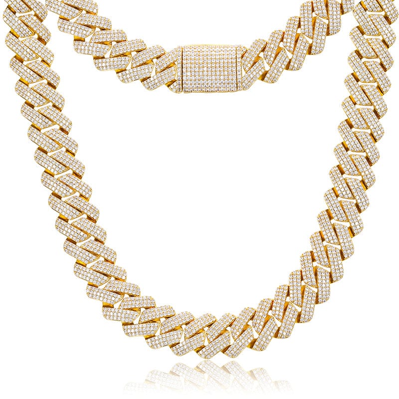 20inches / Gold Drop Shipping Moissanite Jewelry 19mm Iced Out White Gold Plated Silver 925 VVS Moissante Cuban Link Chain