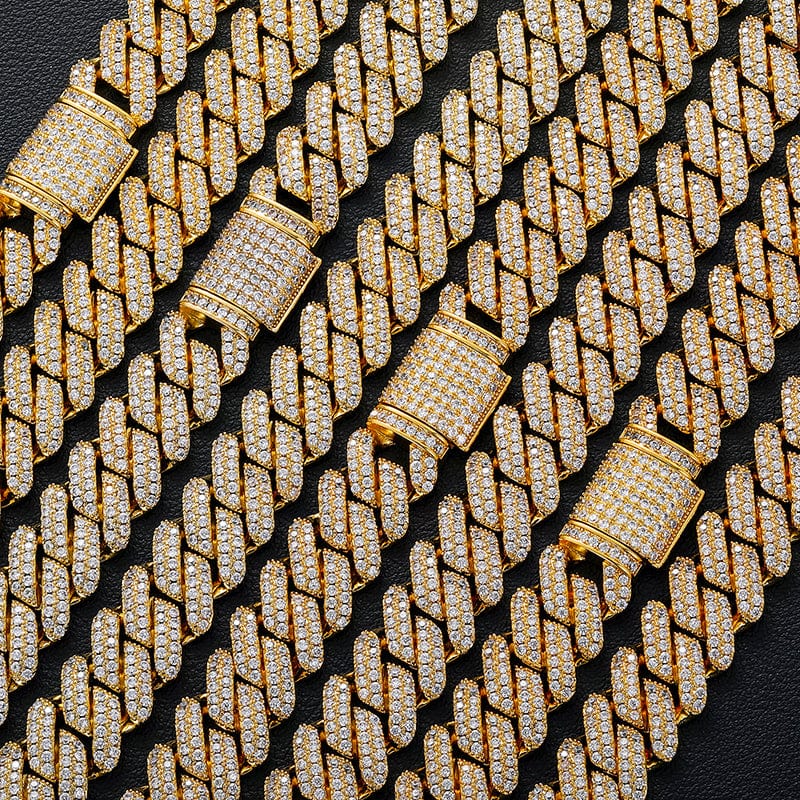 20inches / Gold Dropshipping Hip Hop Jewelry 14mm 18K Gold Plated Brass 5A Zircon Diamond Iced Out Miami Cuban Link Chain Necklace For Men Women