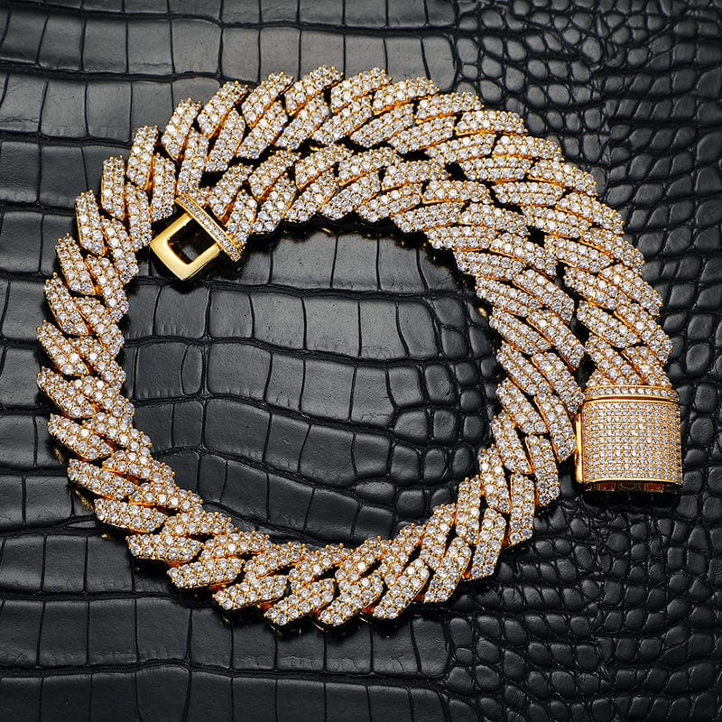 20inches / Gold Dropshipping Luxury Mens Hip Hop Jewelry 20mm Gold Plated CZ Zircon Diamond Iced Out Miami Cuban Link Chain Necklace
