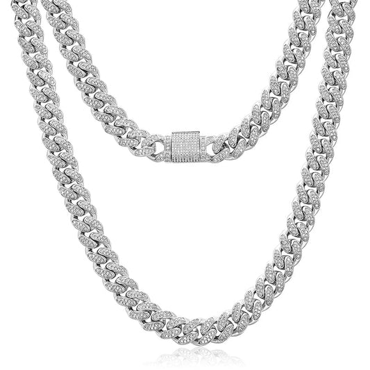 925 Sterling Silver Necklace - 12mm VVS Moissanite Miami Cuban Link Chain - Best Hip Hop Jewelry