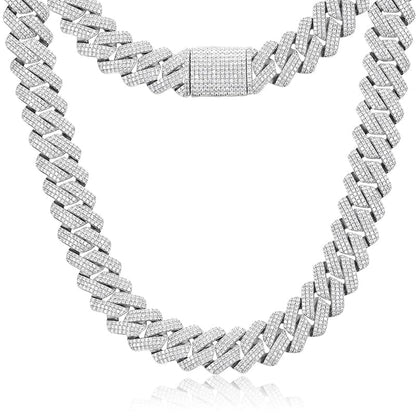 20inches / White Gold Drop Shipping Moissanite Jewelry Men 20mm Chunky 925 Silver VVS Moissanite Cuban Link Chain Necklace