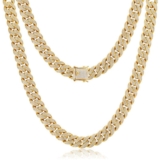 Chains 16inches / Gold Drop Shipping 2022 New Fashion Jewelry 12mm 18K Gold Plated Zircon Iced Out Miami Cuban Link Chain Necklace