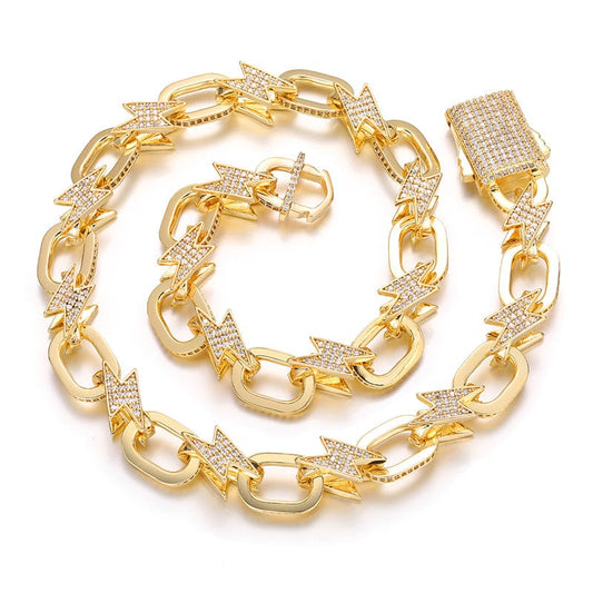 Gold Plated Brass  Necklace - Cubic Zirconic Diamond Chains,  Miami Cuban Link Hip hop Cahin Jewlery