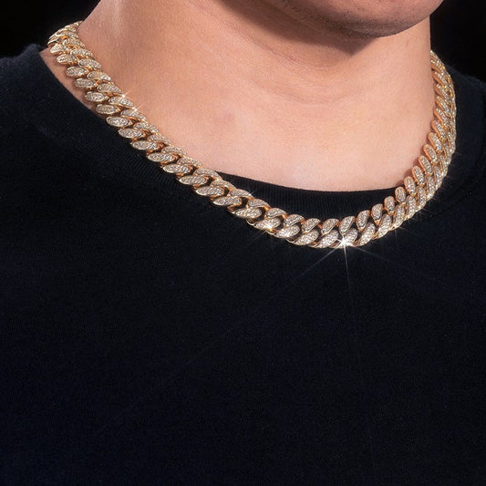 18K Gold Plated  Hip Hop Jewelry - Cubic Zircon Miami Cuban Link Chain,