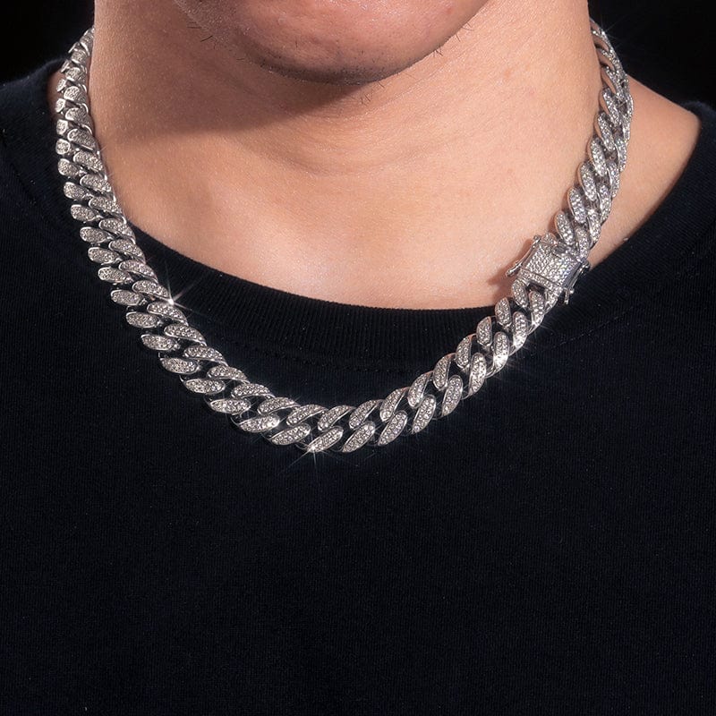 Rectangular Gold Plated Chain - Cubic Zircon Miami Cuban Link Chain, Iced Out Hop Hop Jewelry 16inches / Gold by Pearde Design