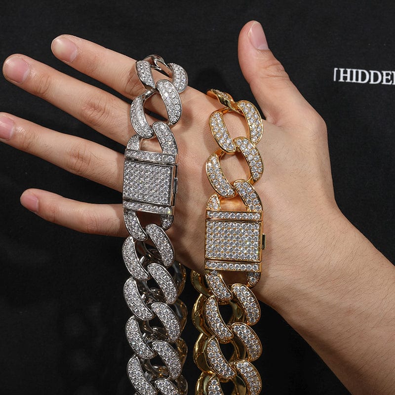 Close Cut Miami Cuban Link Iced Water 24k 925 Silver Blinged Out Bracelets  - Bling Jewelz
