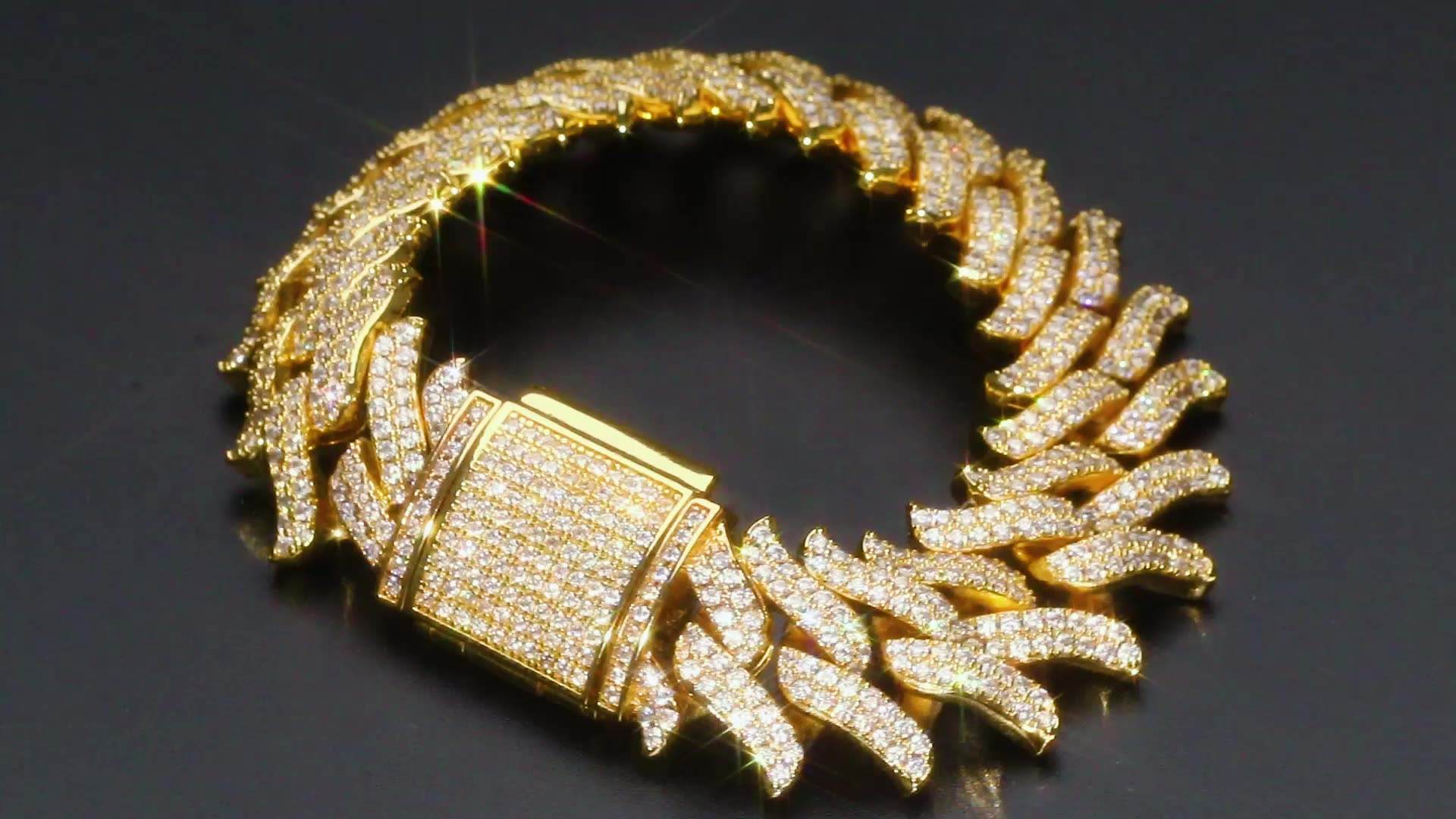 Color 0 / 20cm Drop Shipping Free Engrave Logo Fashion Jewelry 20mm 18K Gold Filled Zircon Diamond Cuban Link Bracelet