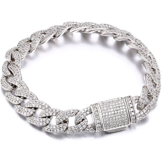 Drop Shipping Armband Gold Ankle Bracelet 10mm White Gold Plated Zircon Iced Out Cuban Link Bracelet