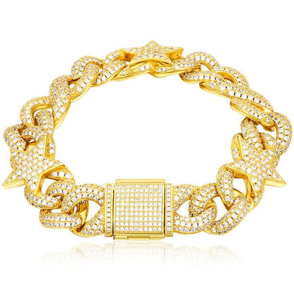 Drop Shipping Bileklik Fashion Jewelry 16mm 18K Gold Plated Zircon Miami Cuban Link Bracelet