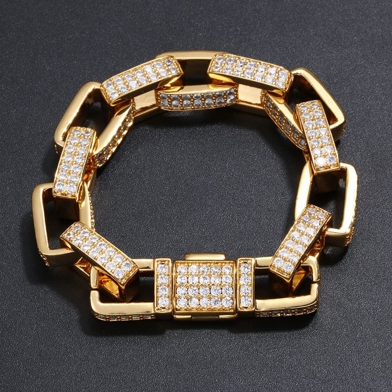 Drop Shipping Fancy Design Fashion Jewelry 11mm 18K Gold Plated Zircon Cuban Link Bracelet