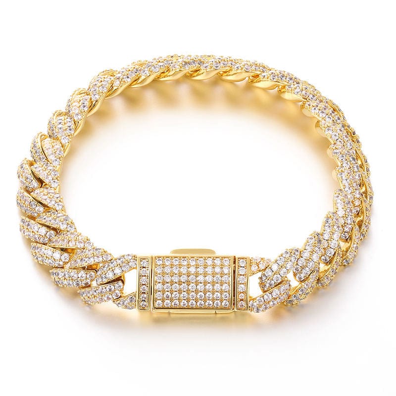 Drop Shipping Fashion Jewelry Men Women 14k 18k Gold Plated Full Paved Zircon 10mm Cuban Link Bracelet