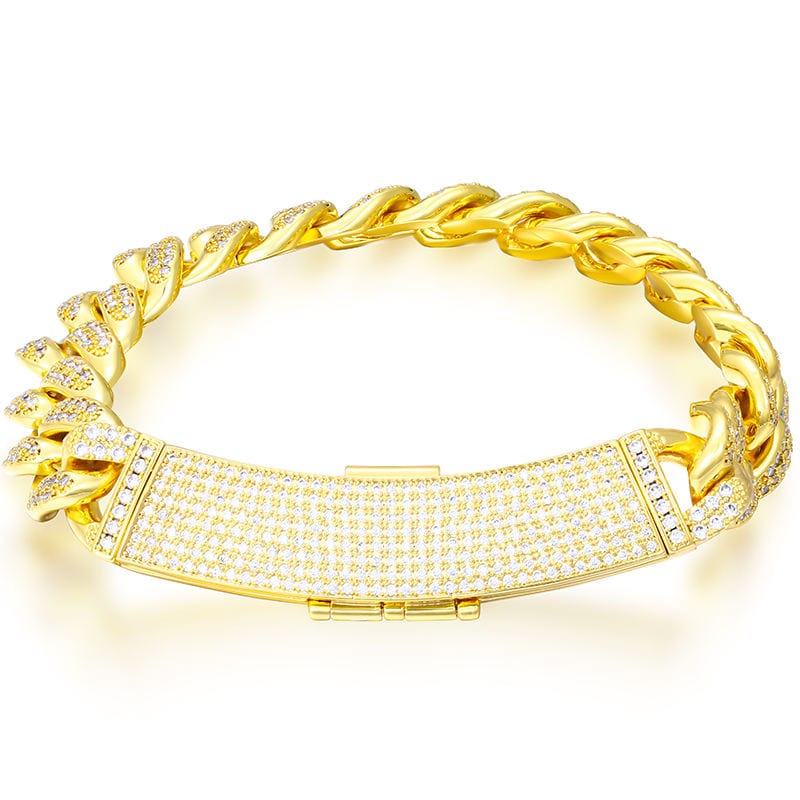 Drop Shipping Gold Plated Man Woman Rhinestone Bracelet Iced Out 12mm Zircon Diamond Cuban Link Bracelet With Long Buckle