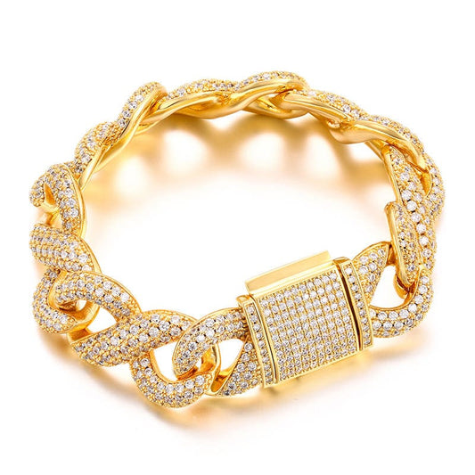 Drop Shipping Luxury 15mm Gold Filled Brass Micro Pave Zircon Diamond Bracelet Iced Out Miami Cuban Link Bracelet