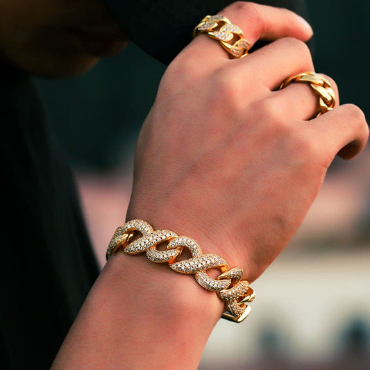 Gold Filled Micro Pave Brass Cuban Chain Bracelets - Miami Cuban Link Hiphop Chain