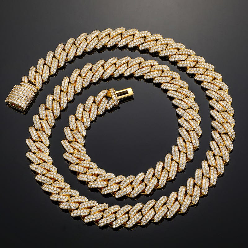 Luxury 18mm Gold Plated, VVS Moissanite Diamond Necklace Iced Out Cuban Link Chain Gold / 18inches by Pearde Design