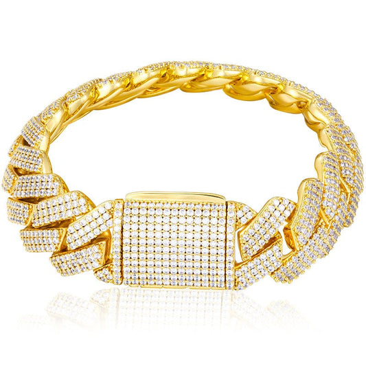 Drop Shipping Pulseira Gold Vermeil Jewelry 20mm Chunky Cuban Link Bracelet Iced Out Zircon Bracelet