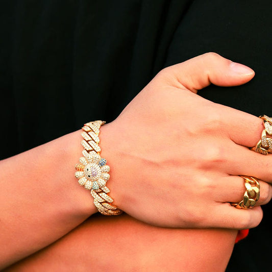18K Gold Plated Flower Bracelet - Buy Cuban Chain Bracelets Online - Miami Cuban Link Hiphop Chains