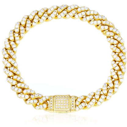 Drop Shipping Pulsera Gold Filled Jewelry High Quality 8.5mm 18K Gold Plated Brass Zircon Cuban Link Bracelet
