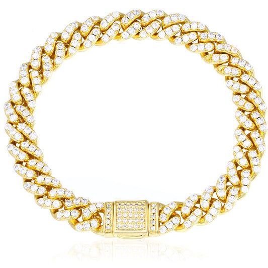 Drop Shipping Pulsera Gold Filled Jewelry High Quality 8.5mm 18K Gold Plated Brass Zircon Cuban Link Bracelet