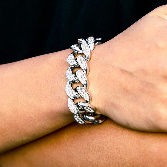 18K Gold Plated Cuban Chain Bracelets - Ankle Thick Crystal Bracelet - Miami Cuban Link Hiphop Chain