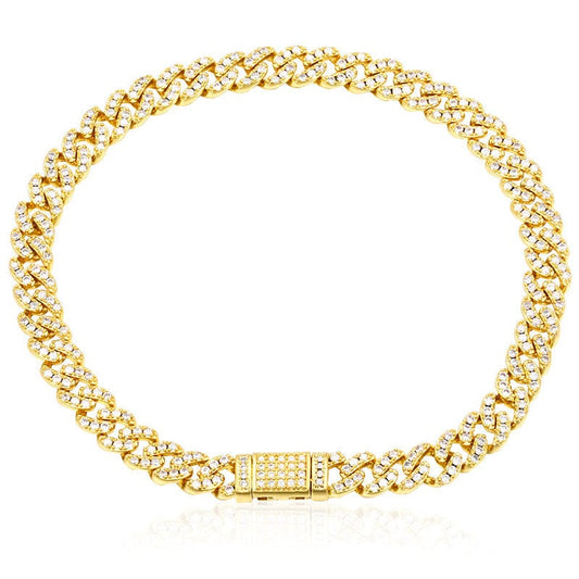 Drop Shipping Women Jewelry 6mm Cuban Link Bracelet Real Gold Plated Brass CZ Stone Iced Out Bracelet