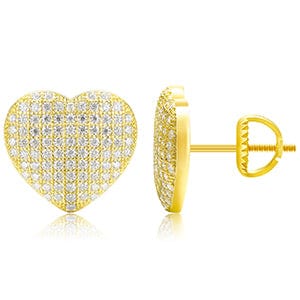 13mm*14mm / Gold 18K Yellow Gold Hear Shape Stud Earring -  Moissanite Diamond