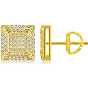 13mm*14mm / Gold 925 Sterling Silver Stud  Earring - Moissanite Diamond